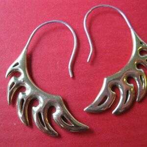 Antlers Hook Earrings in Yellow Brass~ sterling silver ear wires